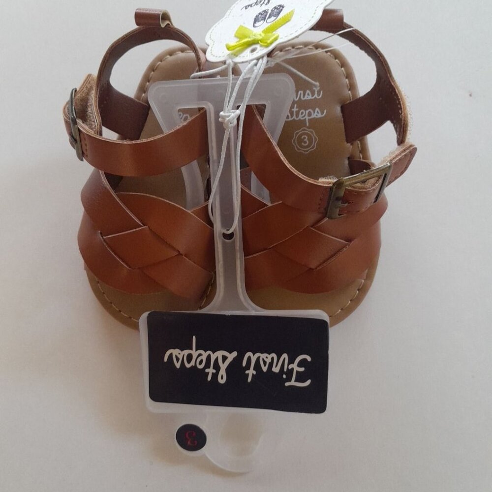 Baby Girls Tan Faux Leather Sandals Size 3
